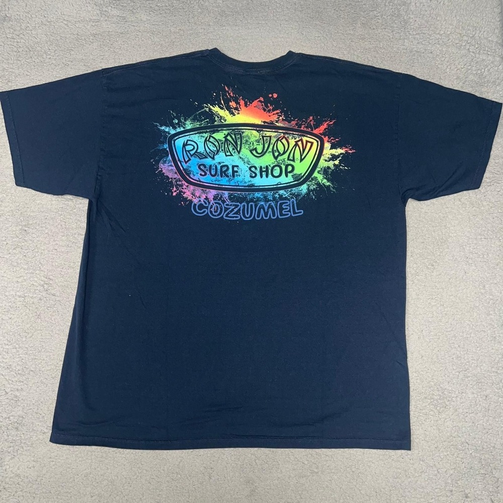 Ron Jon Surf Shop Cozumel T Shirt Men's 2XL XXL Blue Rainbow Splash 2-Sided Tee
